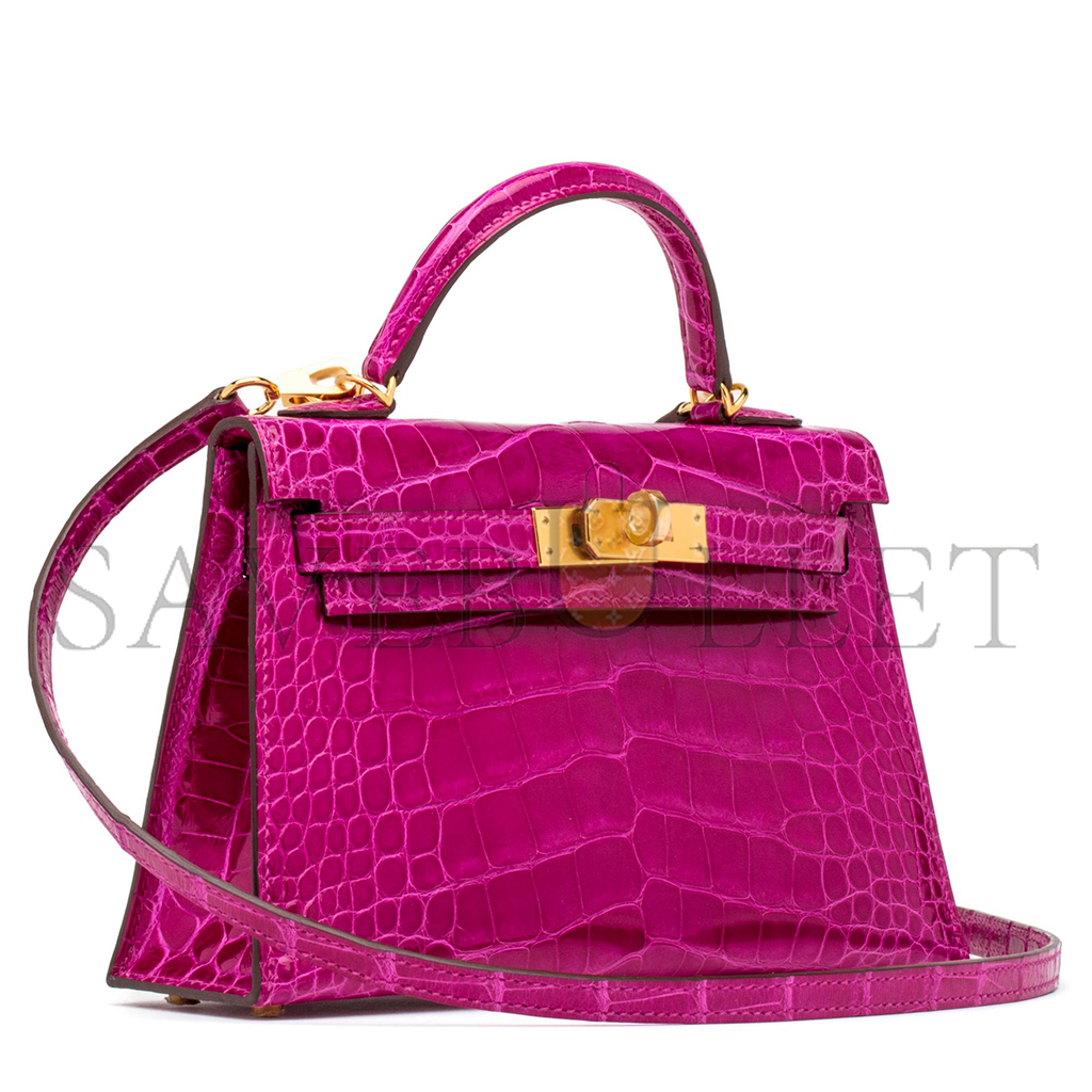 H**mes master mini kelly ii glossy alligator rose (19*12*5.5cm)